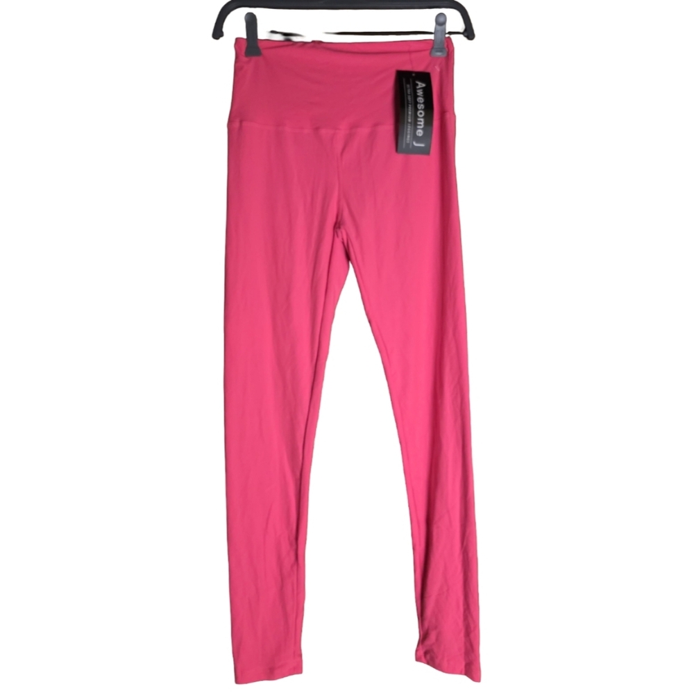 NWT Awesome J Ultra Soft Premium Leggings Neon Pink One Size Stretch